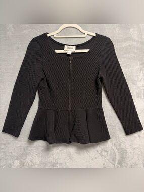 GANNI Black Long Sleeve Zipper Peplum Top Size Medium